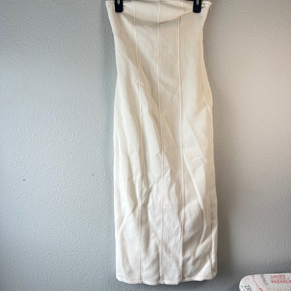 Zara Strapless Midi Dress Textured Seam Detail Cream Womens Size XS
